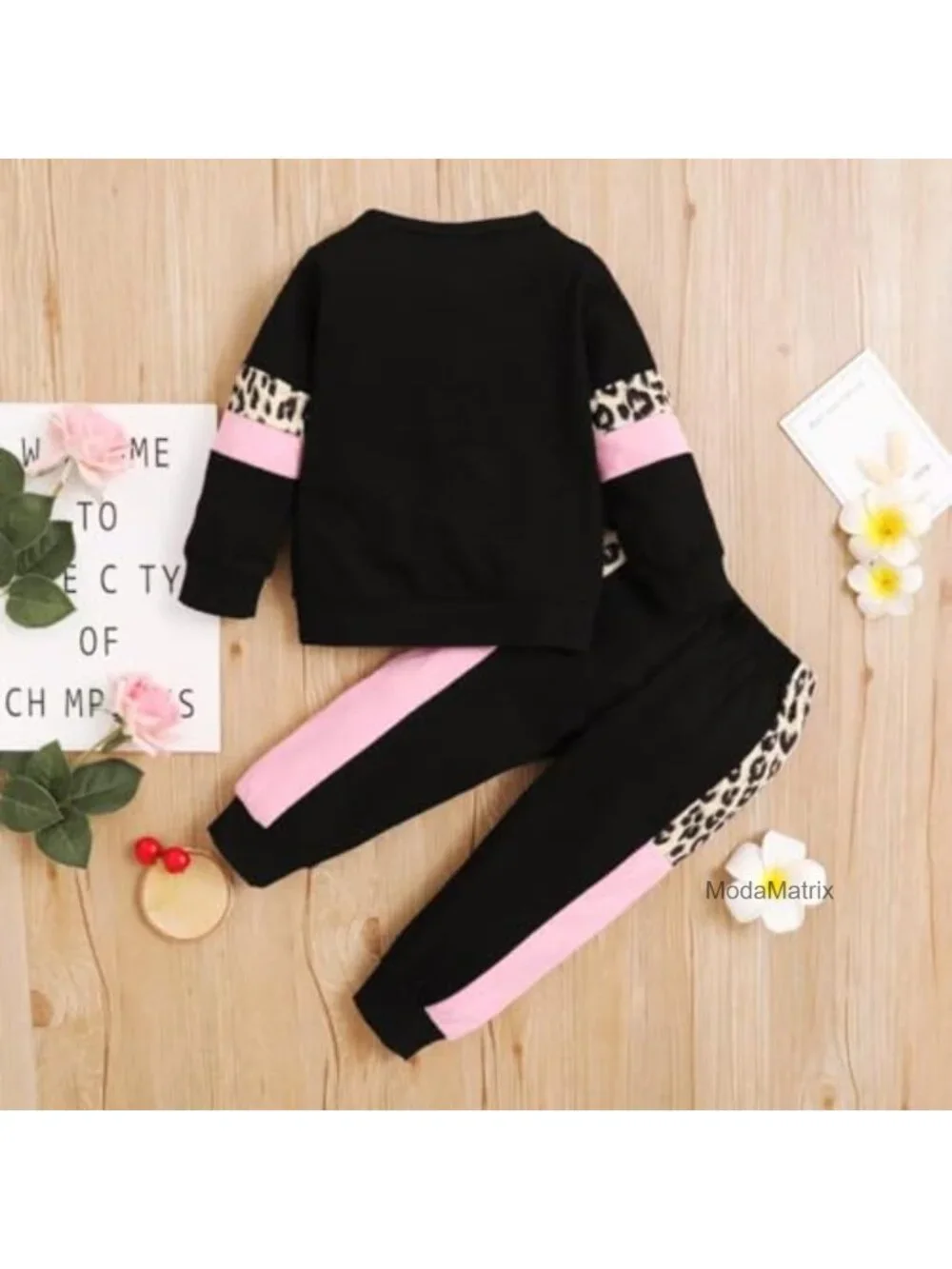 Toddler Girl Leopard Print Long Sleeve Sweatshirt and Pants Set 2 Piece